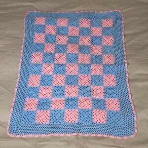 Baby coverlet - pastel pink and baby blue crochet